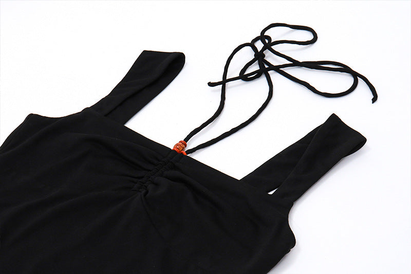 Dual Strap Ruched Tank | Chic Stretchy Black Halter Camisole | noémi