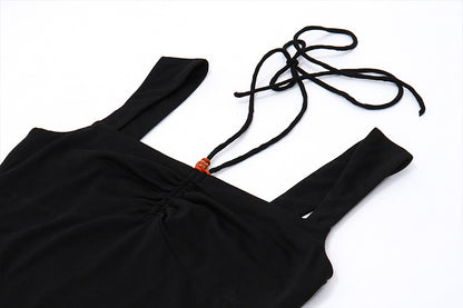 Dual Strap Ruched Tank | Chic Stretchy Black Halter Camisole | noémi