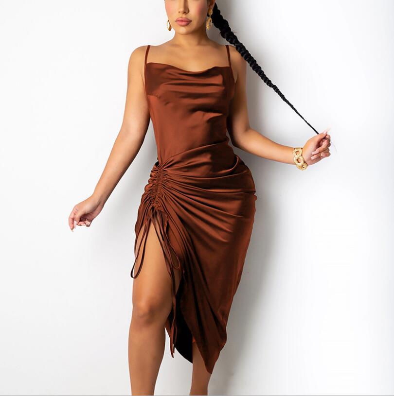 Lacing Pleated Sling Maxi Dress With Side Split | noémi
