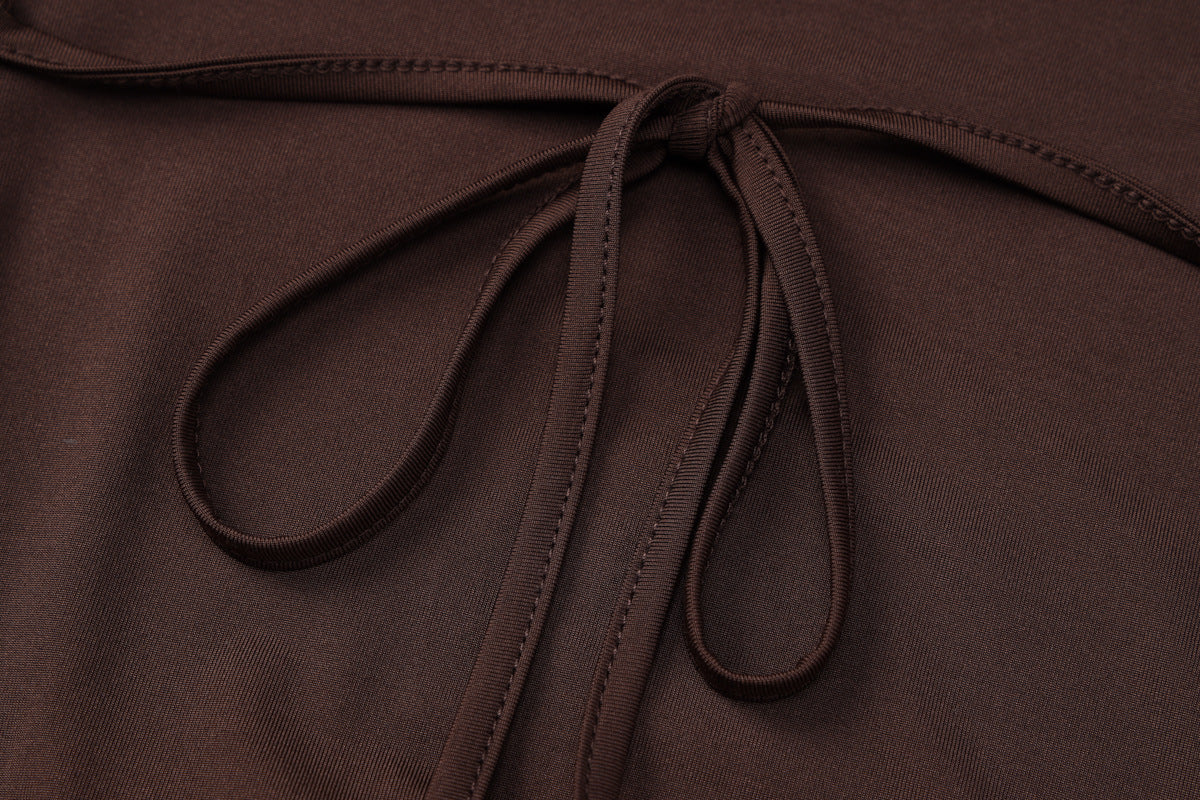 Womens Solid Color Slim Sheath Dress with Metal Ring Halter Backless | noémi