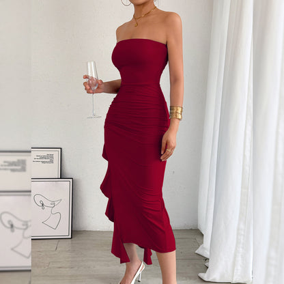 Womens Slim Fit Slit Bodycon Dress | Strapless Wrapped Chest | noémi