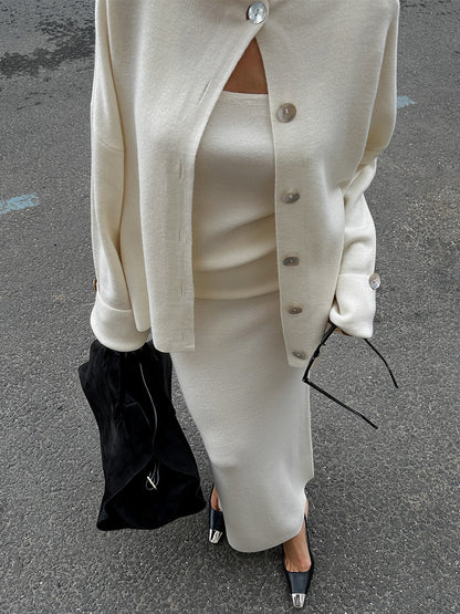 Knitted Long Sleeve Cardigan Camisole Skirt Set | Cozy Three Piece Sweater Set for Women | noémi