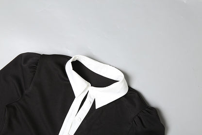 Womens Slim Fit Black Shirt Dress with Contrast Collar Cuffs | noémi