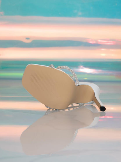 Crystal Strappy Stiletto Heels | White Wrap Around Roman Sandals for Women | noémi