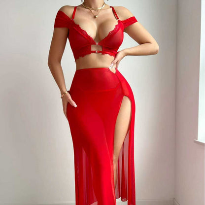 Womens Three Piece Lingerie Set with Slit Skirt and Matching Top | noémi