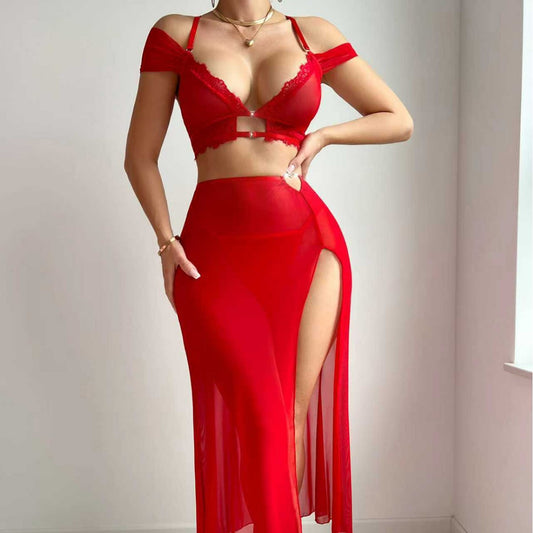 Womens Three Piece Lingerie Set with Slit Skirt and Matching Top | noémi