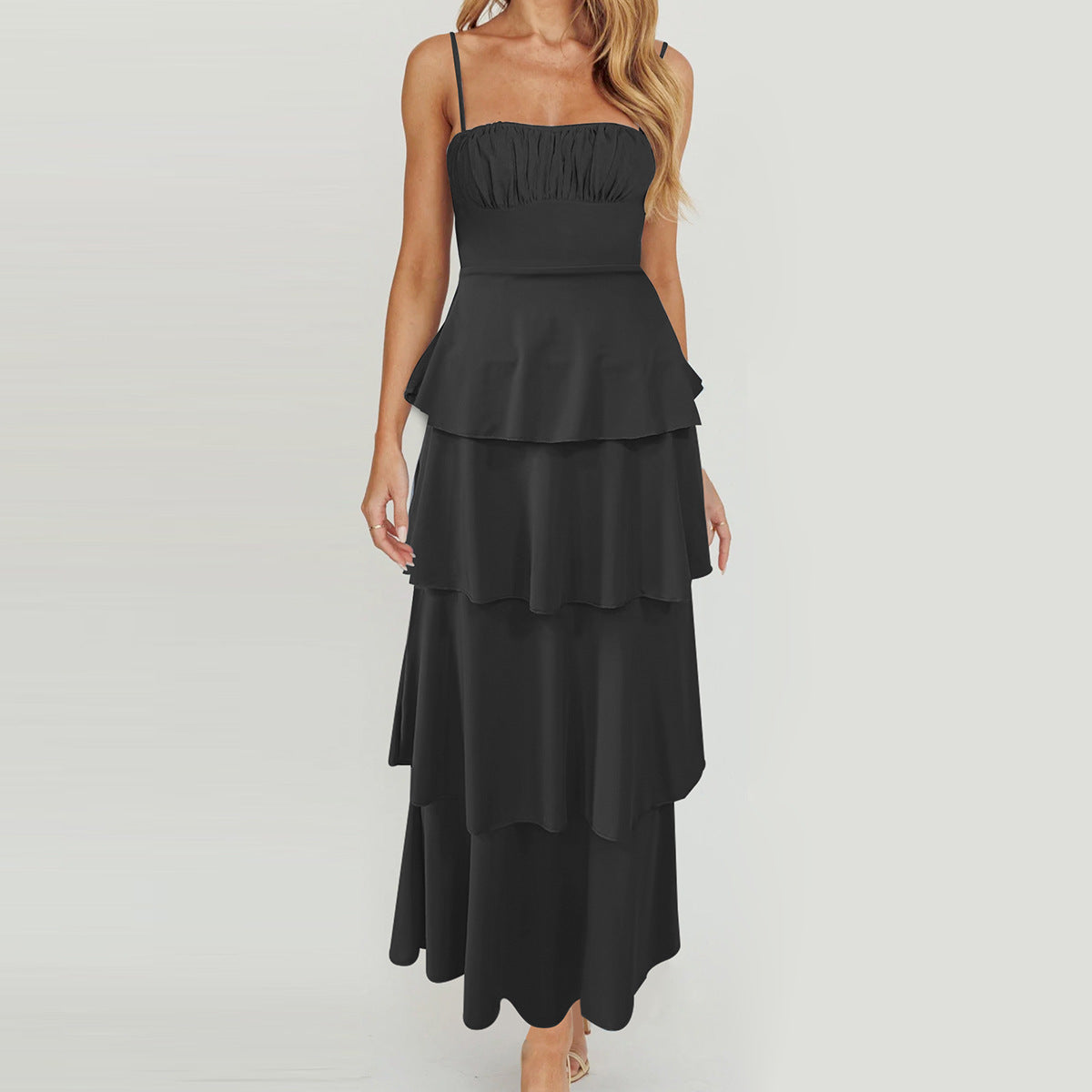 Womens Backless Dress with Layered Pleats and Lace Up Slim Fit | noémi