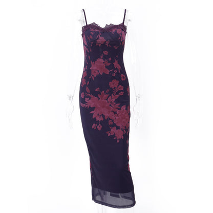 Violet Rose Mesh Maxi Dress | Strapless Floral Bodycon Dress | noémi