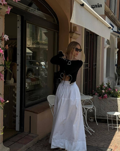 Wavy Contrast Trim Knit Top | Slim Fit, Contrast Stitch, Long Sleeve | noémi