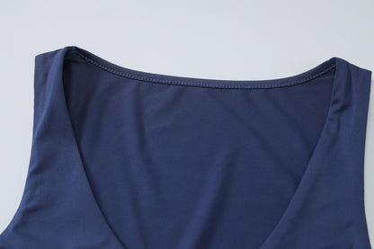 Women U Neck Sleeveless Pleated Slim Fit Sheath Dress Solid Color | noémi