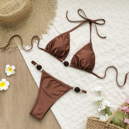 Low Waist Lace Up Split Bikini Set in Solid Color | noémi