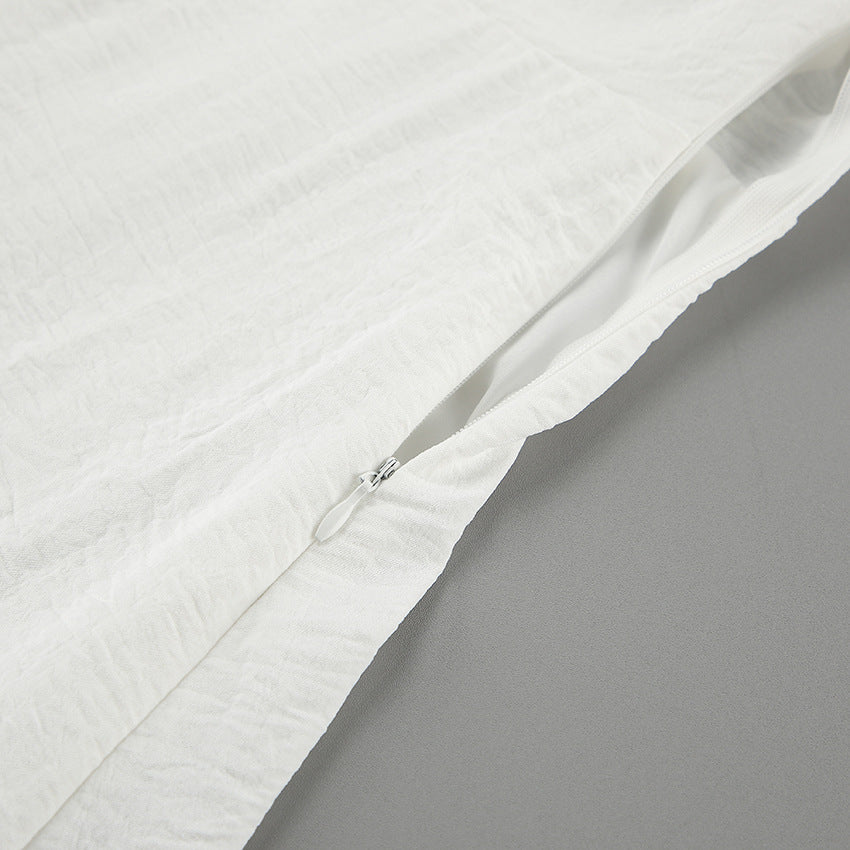 Women A Line Puff Sleeve Dress with Square Neck and Textured Fabric | noémi