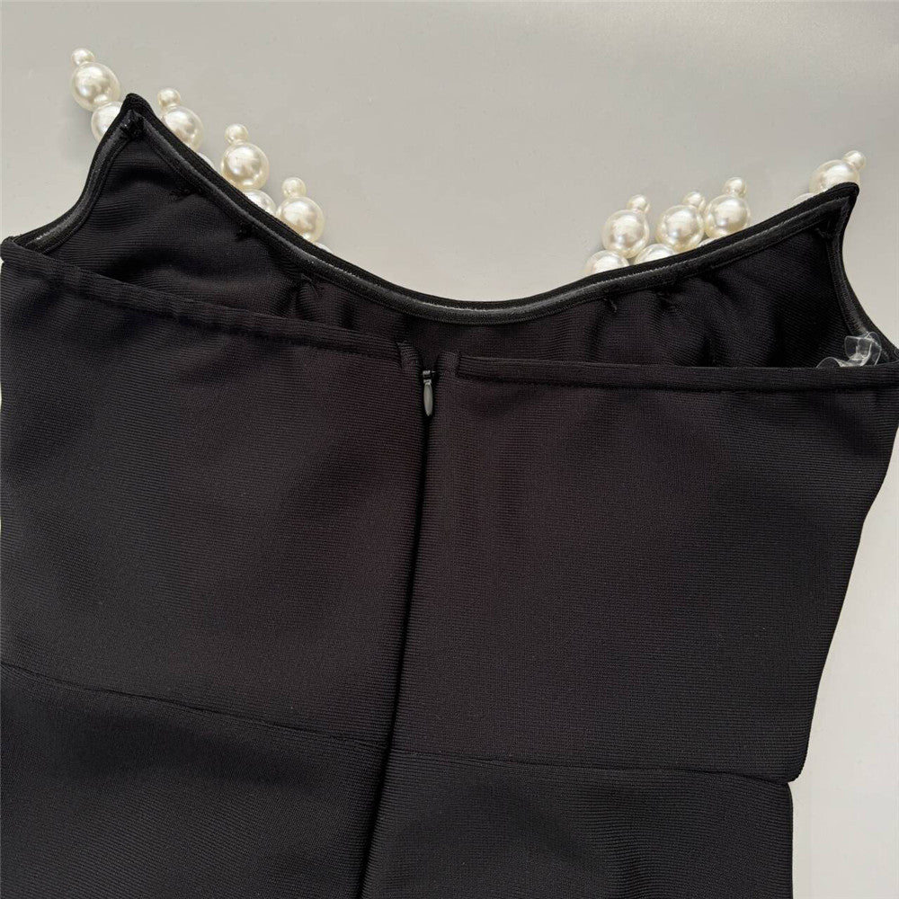 Retro Pearl Tube Top Dress | Black Bandage Gown | noémi