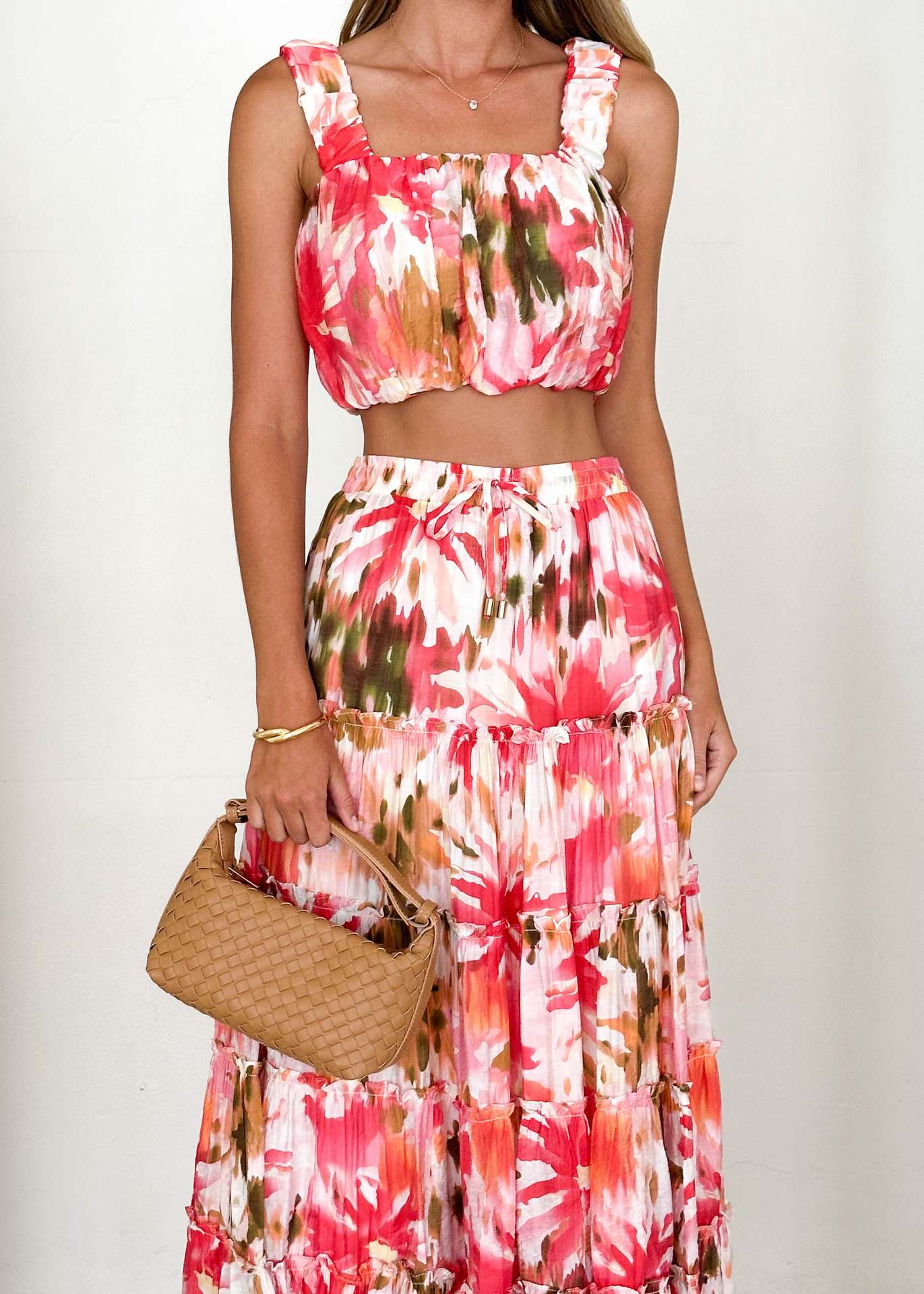 Floral Corset Two Piece Set | Spaghetti Strap Top & High Waist Skirt | noémi