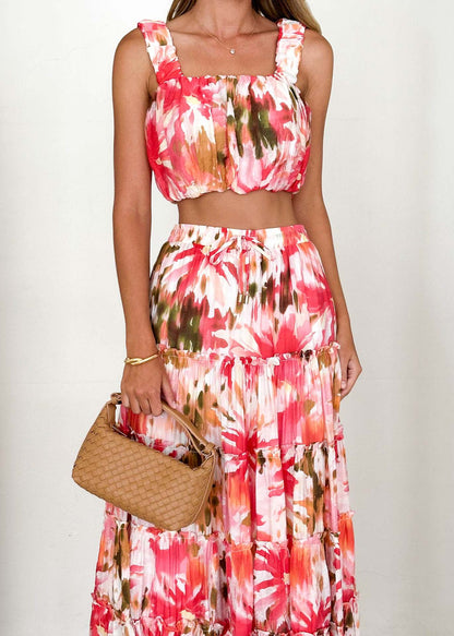 Floral Corset Two Piece Set | Spaghetti Strap Top & High Waist Skirt | noémi
