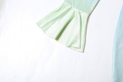 Ombré Ruched Mermaid Maxi Dress | Sky Blue to Mint Gradient with Fluted Sleeves | noémi