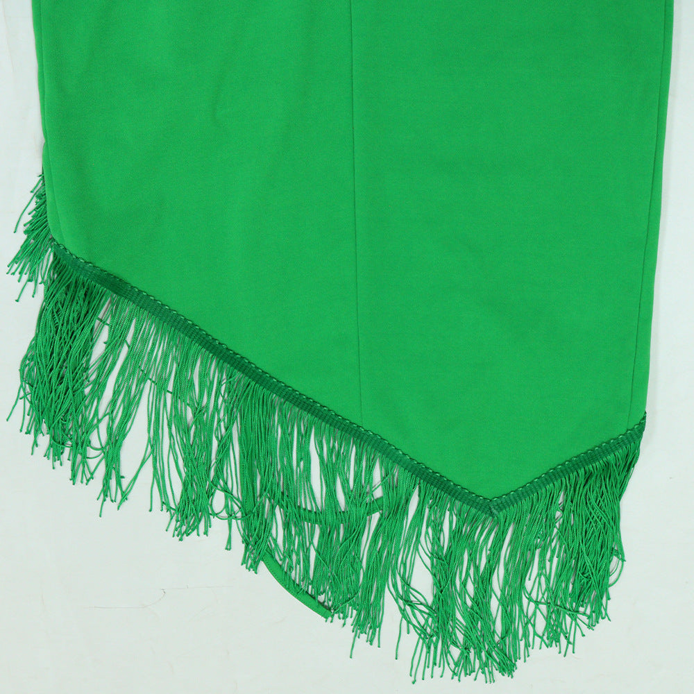 Womens Tassel Maxi Dress | Sleeveless Lace Up Bodycon Sheath | noémi