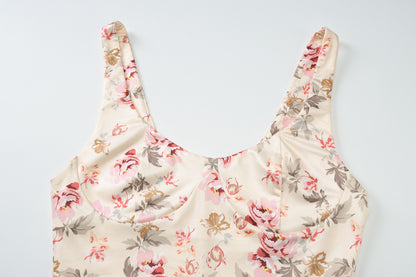 Floral Print U Neck Slit Sling Dress with Slim Fit | noémi