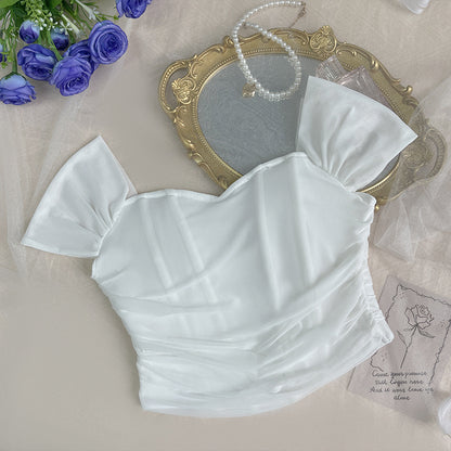 Corset Boning Bandeau Camisole with Waist Tie and Off Shoulder Sleeves | noémi