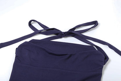 Womens Slim Fit Tube Top Puffy Dress with Halter Lace Up Back | noémi