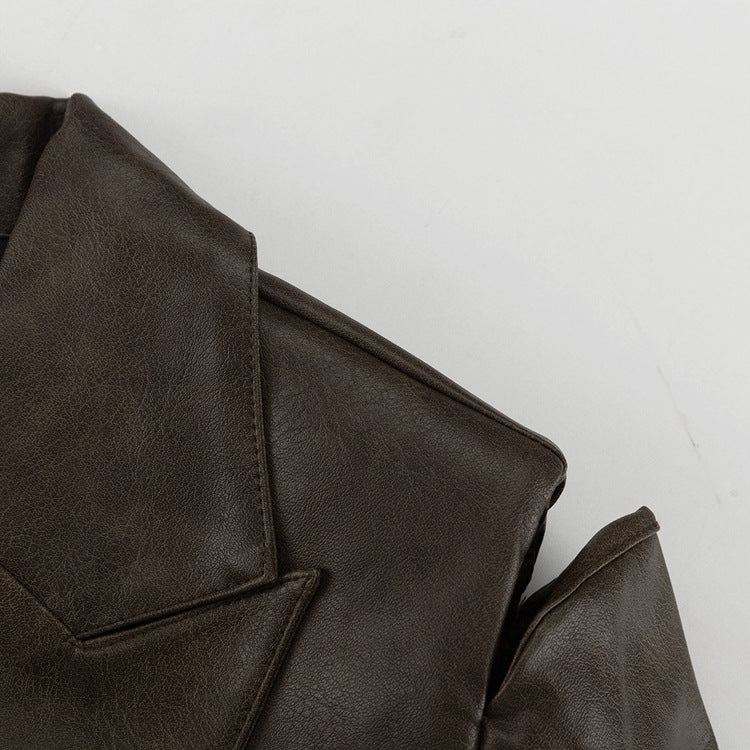 Women's Retro Faux Leather Skirt Set | Long Sleeve Cutout Top & High Waist Skirt | noémi