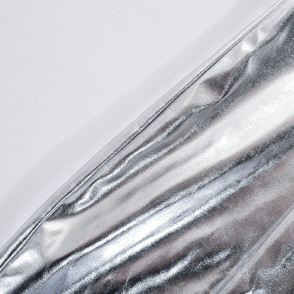 Womens Metallic Tube Top Dress with Cinched Waist Side Split | noémi