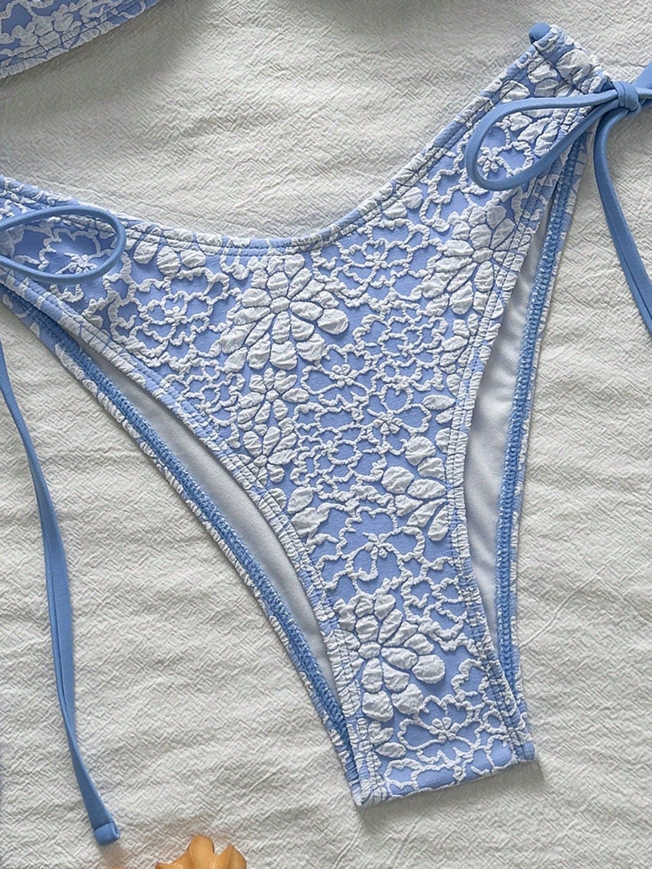 Lace Up Bandeau Bikini | Blue Floral Crochet | High Cut Swimwear Set | noémi