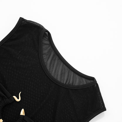 Micro Transparent Mesh Panel Top | Black URing Detail Sleeveless Crop Top | noémi