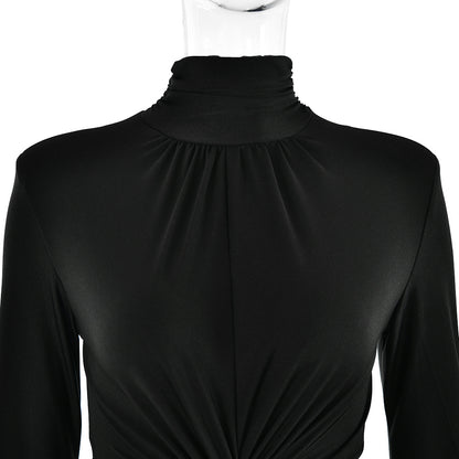 Womens Dress | Half High Collar Long Sleeves Backless Pleated Stitching | noémi