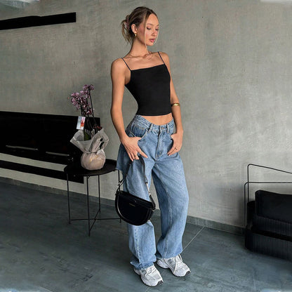 Backless Strappy Black Tank Top | Sleek Minimalist | noémi