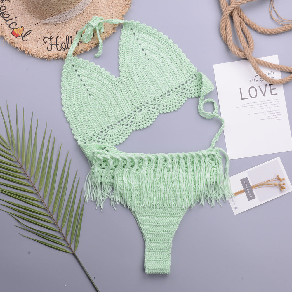 Handcrafted Crochet Tassel Strap Cutout Bikini Set for Women | noémi