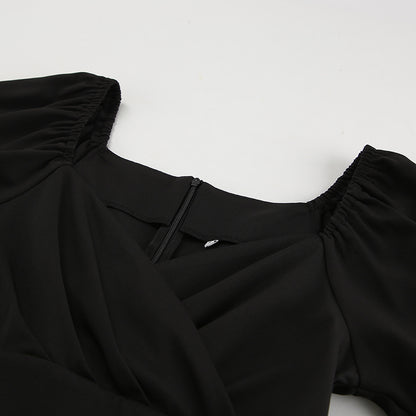 Long Sleeve V Neck Slim Fit Dress with Pleated Waist and Side Slit | noémi