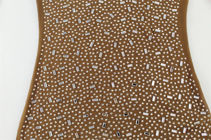 Square Neck Mini Dress with Rhinestone Detail and Long Sleeves | noémi