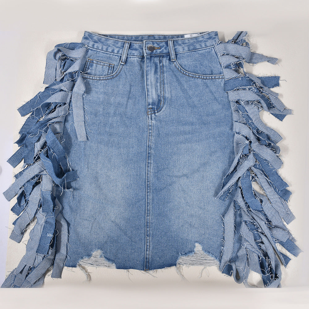 Trendy Tassel Denim Skirt for Women | Distressed Washed Look | noémi