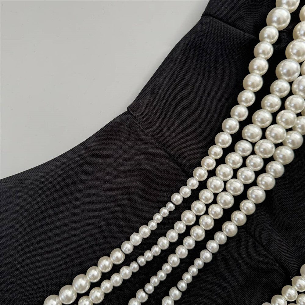 Retro Pearl Tube Top Dress | Black Bandage Gown | noémi