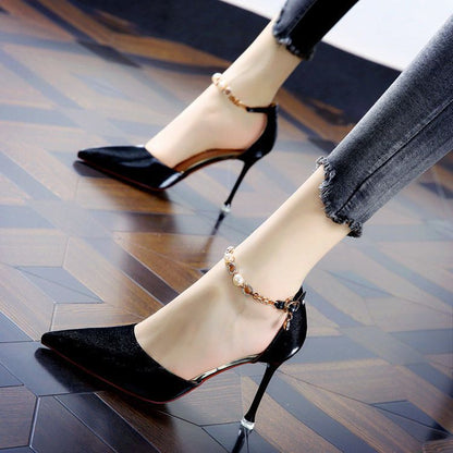 Stiletto Heels for Women | Glitter Pointed Toe Pumps with Ankle Strap | noémi