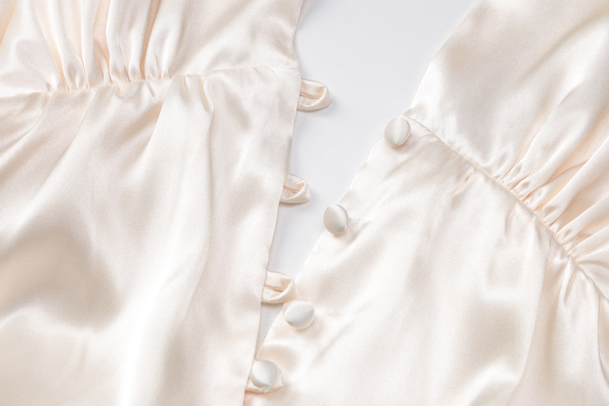 Womens Satin Halter Dress with Deep V Backless Design Slim Fit | noémi