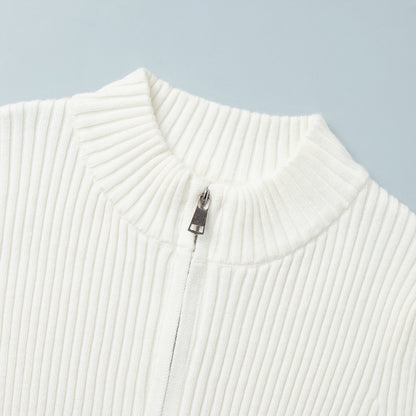Womens Slim Fit Ribbed Knit Zipper Cardigan | Stand Collar | noémi
