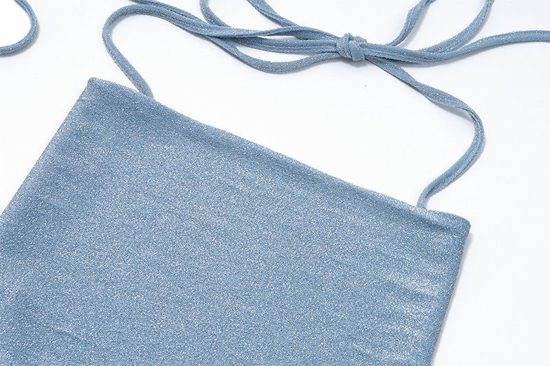 Rhinestone Halter Crop Top | Sparkling Slim Fit with Spaghetti Straps | noémi