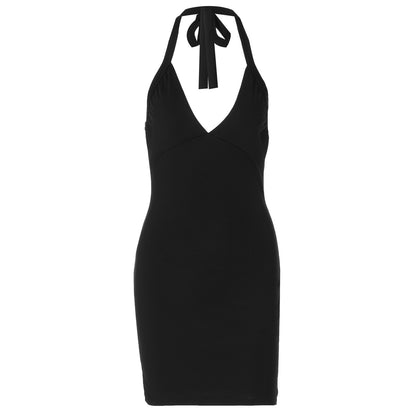 Deep V Plunge Halter Strap Bare Back Bodycon Dress | noémi