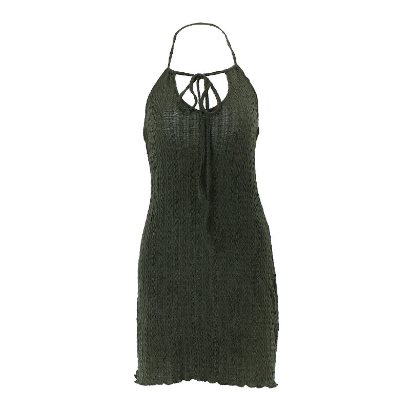 Backless Halter Mini Dress | Olive Green | Slim Fit, High Waist | noémi