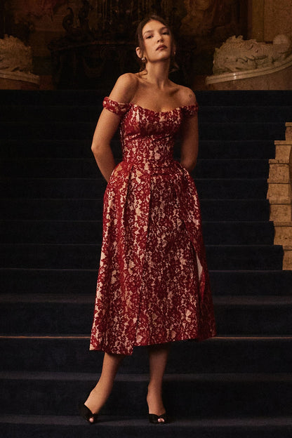 Off Shoulder Backless Printed Dress | Slim Fit Waist Trimming Dress | noémi