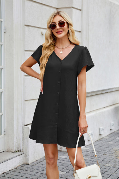 VNeck Button Dress with Belt | Lightweight & Flowy | noémi