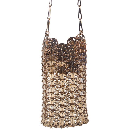 Gold Chainmail Phone Cross‑Body Bag – Hand‑Woven Mini Cut‑Out Pouch | noémi