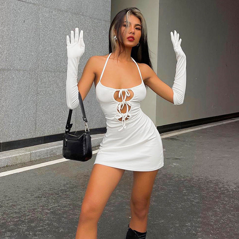 Womens Halter Cutout Dress with Matching Gloves Two Piece Set | noémi