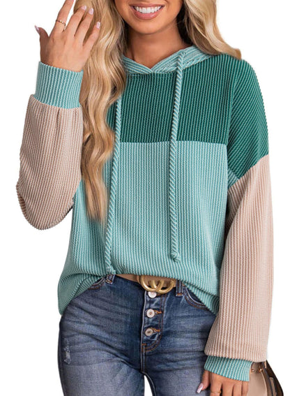 Colorblock Hoodie for Women | Twist Stripe Loose Long Sleeve Sweater | noémi