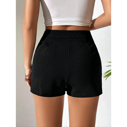 Women's Black High Waisted Skort | Chic Mini Skirt Shorts with Front Slit & Hidden Zipper | noémi