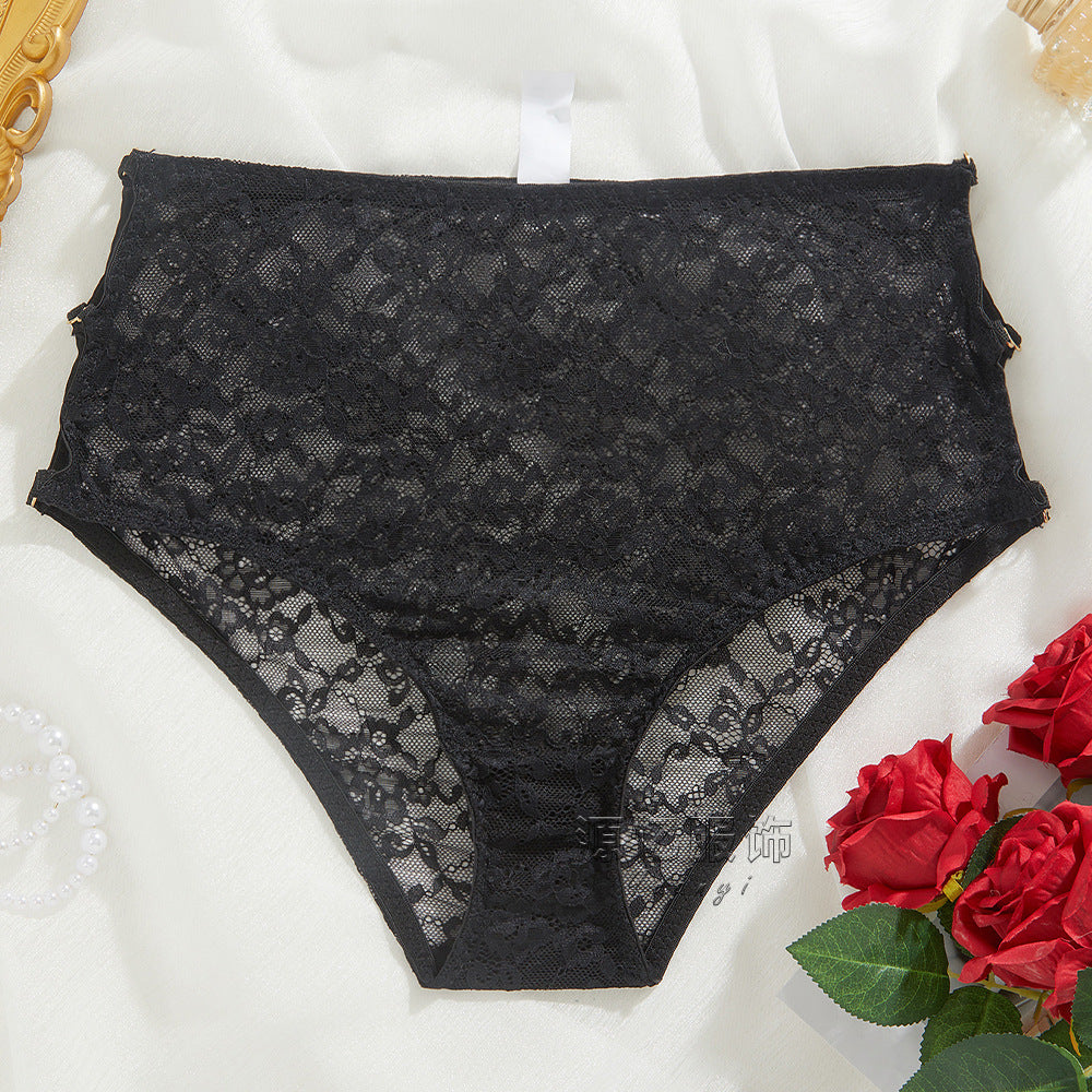 Lace High Waist Triangle Underwear with Metal Details and Cutout Design Transparent Comfort | noémi