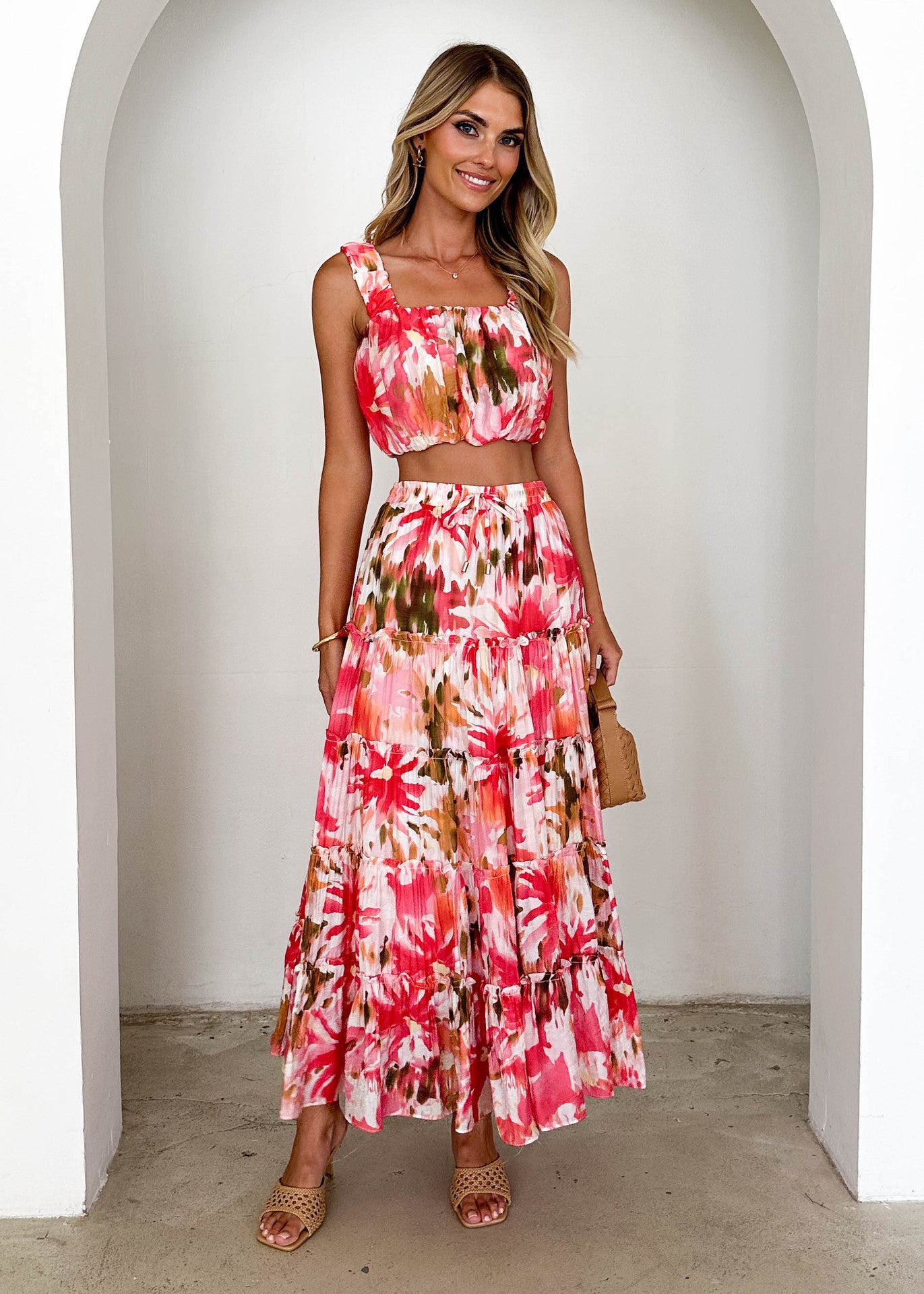 Floral Corset Two Piece Set | Spaghetti Strap Top & High Waist Skirt | noémi