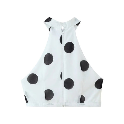 Polka Dot Summer Set | Halter Crop Top with High Waist Flounced Skirt | noémi